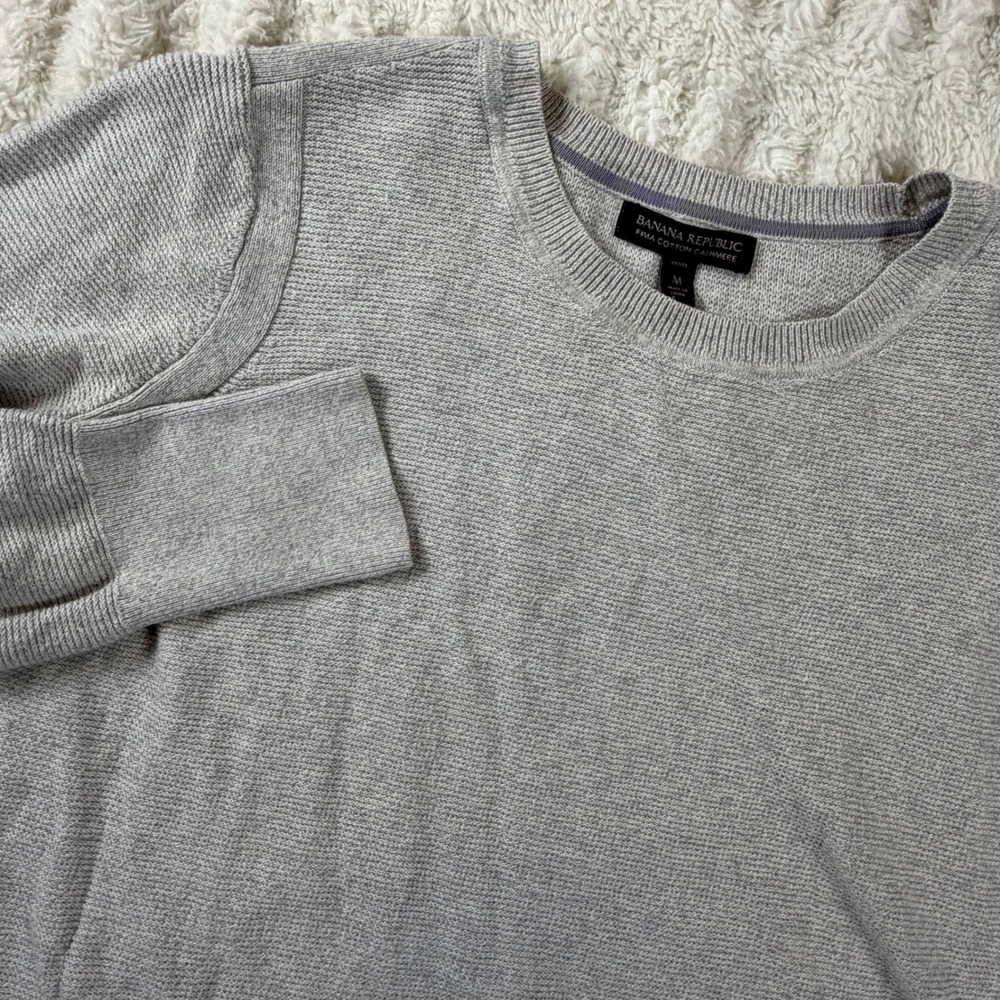 Banana Republic Pima Cotton Cashmere Sweater Gray Petite Medium High Low Hem